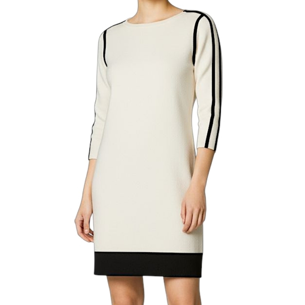 Wells Grace NWT White With Black Trim Glitter Tweed Sheath Dress Women's Size S